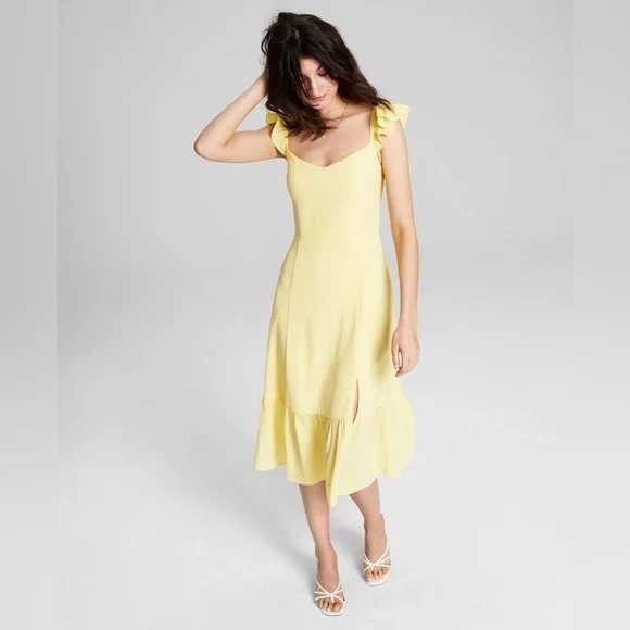 knee length dresses for ladies Estelle Floral Midi Dress Ivory/Mustard / L